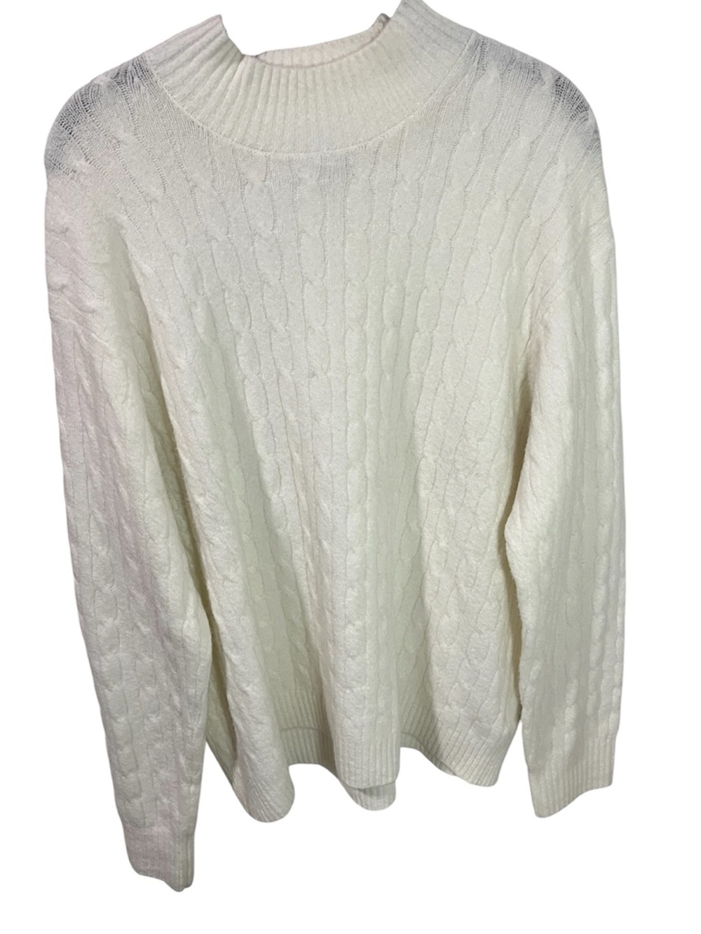 J. Crew Factory Mock Neck Cable knit sweater in extra soft yarn ivory size XL